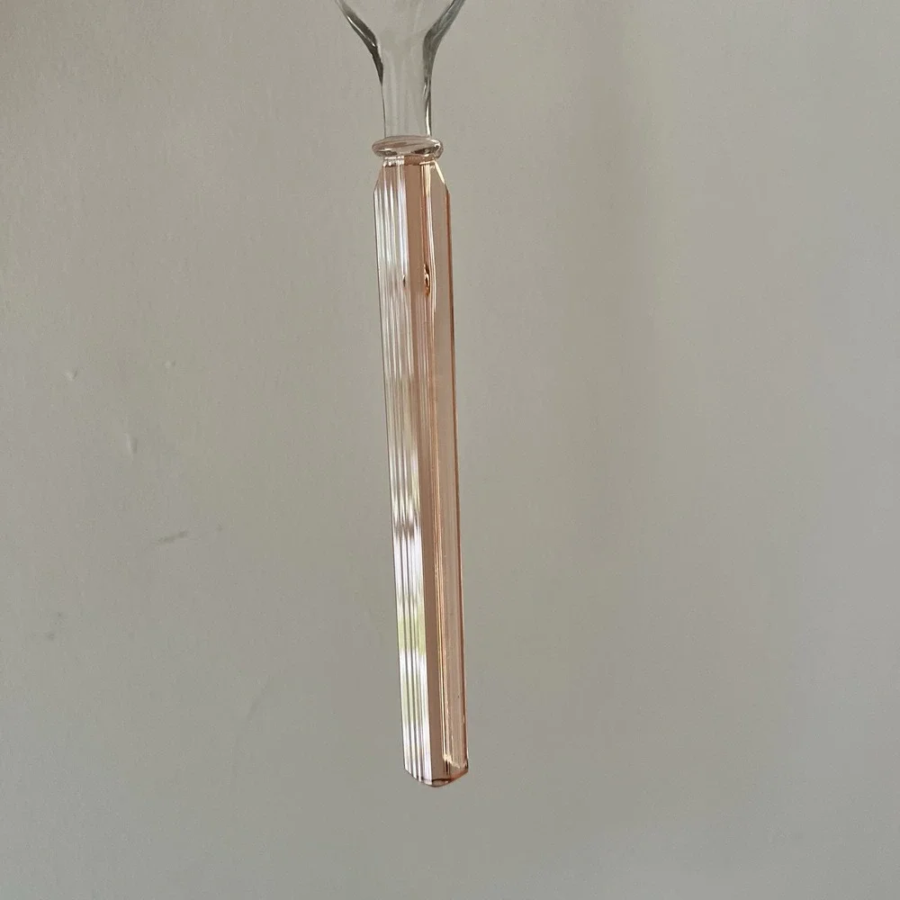 Vintage Pink Glass Salad Serving Fork Spoon Set Ribbed Handles Art Deco Style